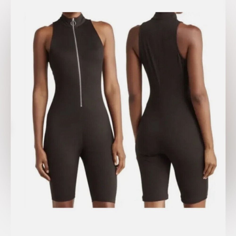 Nicholas Jumpsuit Black Paola Ribbed Sleeveless Zip Front Athletic wear XS